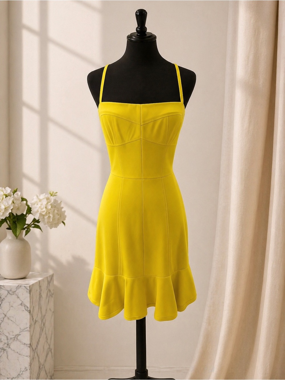 Karen Millen Yellow Spaghetti Strap Fit-and-Flare Dress size 8